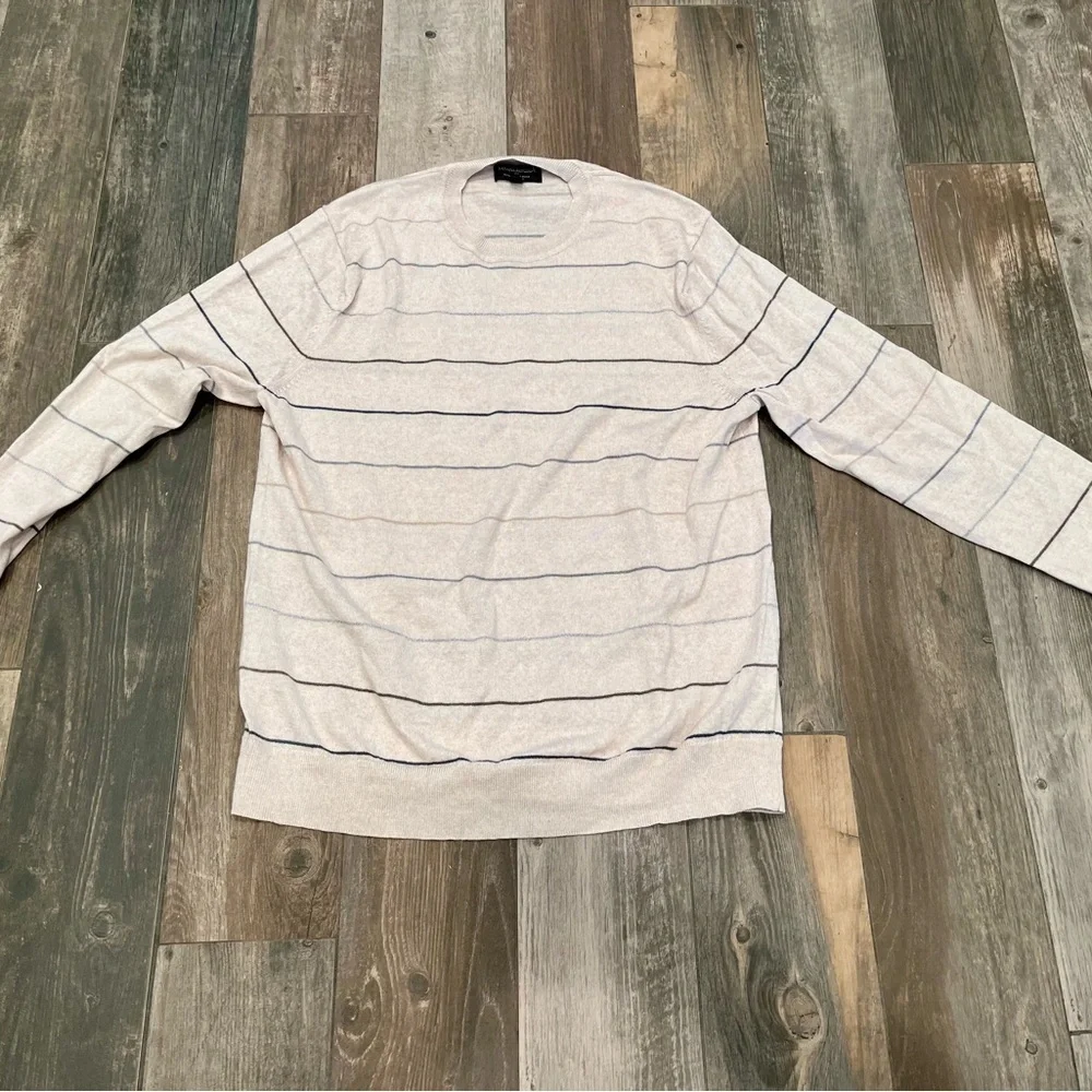 Banana Republic Mens XL Pullover 100% Merino Wool Sweater Beige Striped NWOT